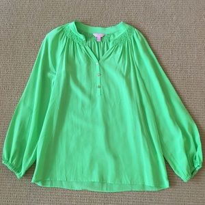 Lilly Pulitzer else lime green silk blouse